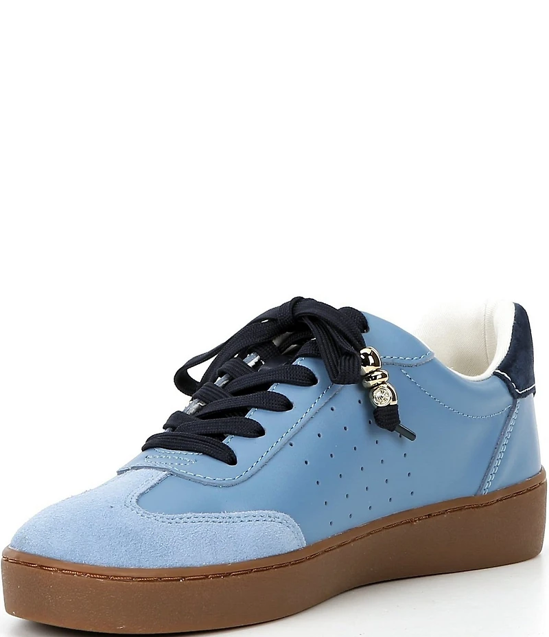 Michael Kors Scotty Suede and Perforated Leather Charm Hardware Lace Up Sneakers