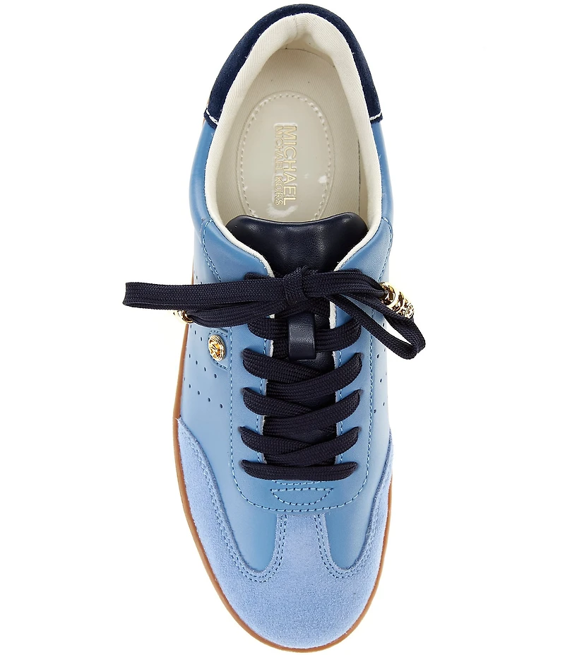 Michael Kors Scotty Suede and Perforated Leather Charm Hardware Lace Up Sneakers