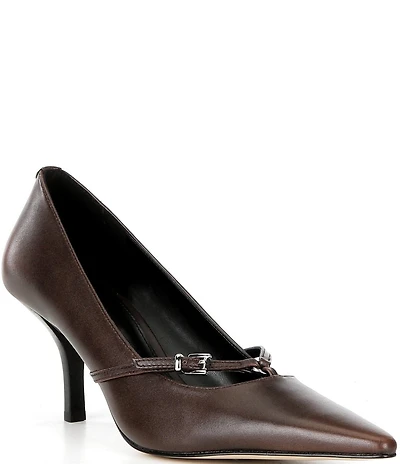 Michael Kors Selina Burnished Leather T-Strap Stiletto Pumps