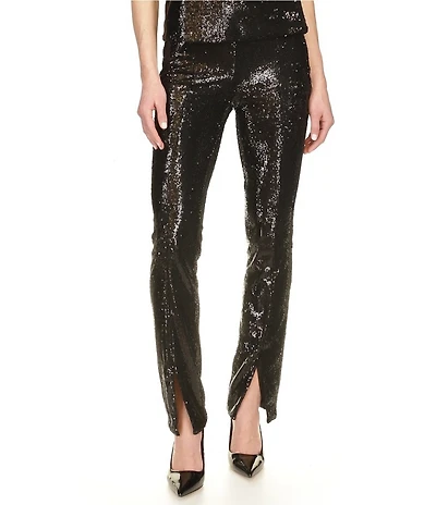 Michael Kors Sequin Split Hem Pull-On Flare Leg Pants