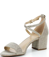 Michael Kors Serena Sparkle Ankle Wrap Block Heel Dress Sandals