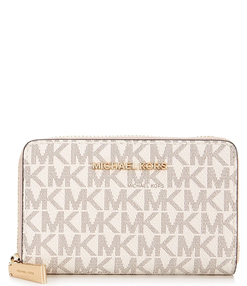 Michael Kors Signature Logo Jet Set Small Zip Around Card Case