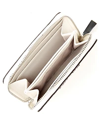 Michael Kors Signature Logo Jet Set Small Silver Tone Zip Around Card Case