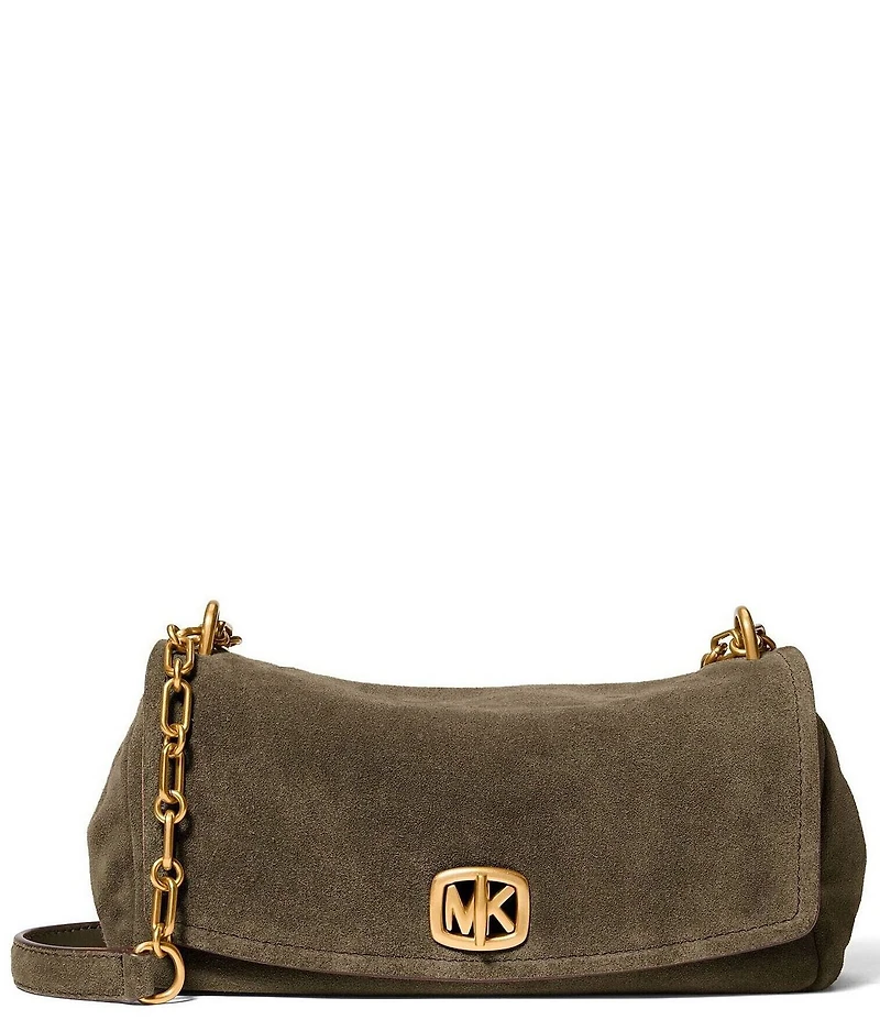 Michael Kors Suede Small Bryant Turnlock Convertible Chain Shoulder Bag