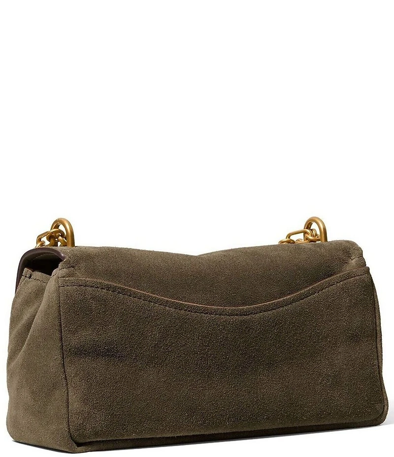 Michael Kors Suede Small Bryant Turnlock Convertible Chain Shoulder Bag
