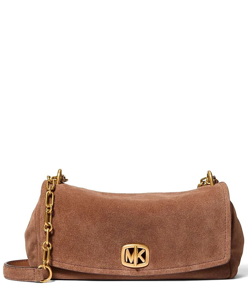 Michael Kors Suede Small Bryant Turnlock Convertible Chain Shoulder Bag