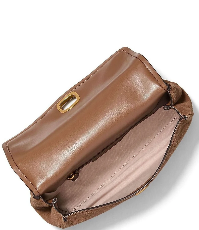 Michael Kors Suede Small Bryant Turnlock Convertible Chain Shoulder Bag