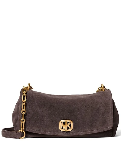 Michael Kors Suede Small Bryant Turnlock Convertible Chain Shoulder Bag