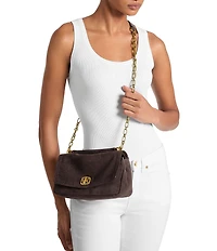 Michael Kors Suede Small Bryant Turnlock Convertible Chain Shoulder Bag
