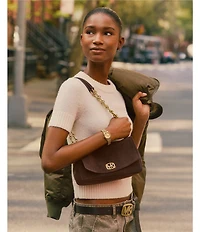 Michael Kors Suede Small Bryant Turnlock Convertible Chain Shoulder Bag