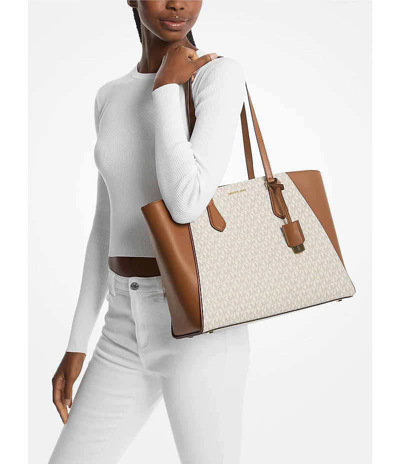 Michael Kors Taryn Large Signature Logo and Leather Tote Bag