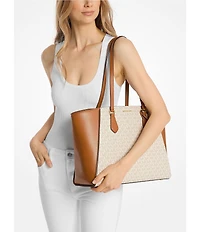 Michael Kors Taryn Large Signature Logo and Leather Tote Bag