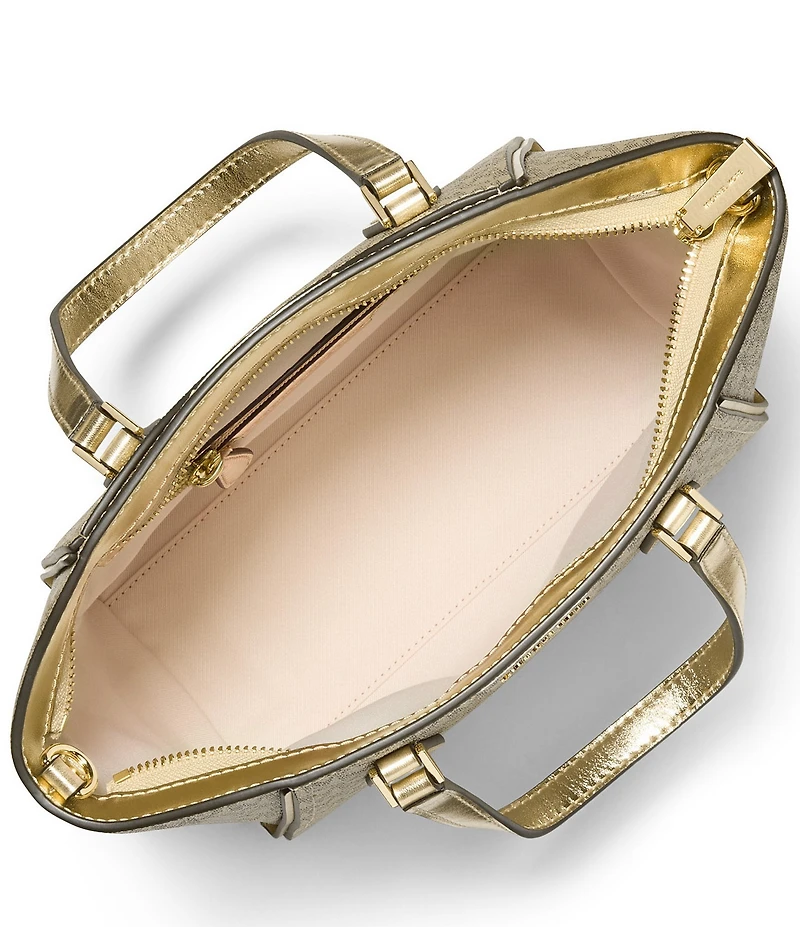 Michael Kors Taryn Metallic Signature Logo Small Satchel Bag