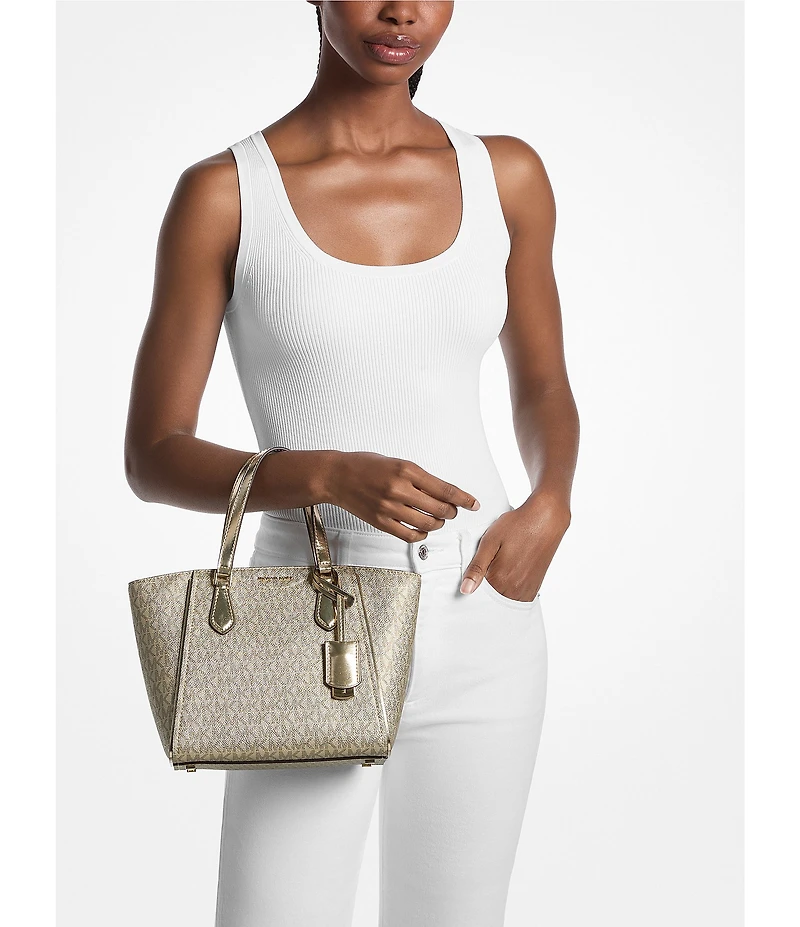 Michael Kors Taryn Metallic Signature Logo Small Satchel Bag