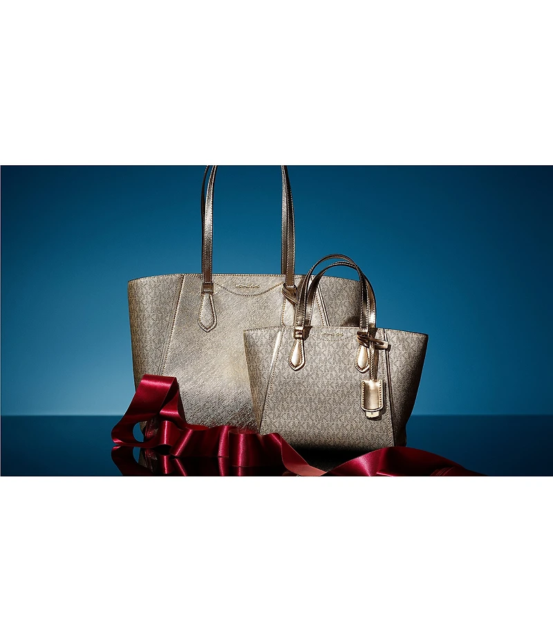 Michael Kors Taryn Metallic Signature Logo Small Satchel Bag