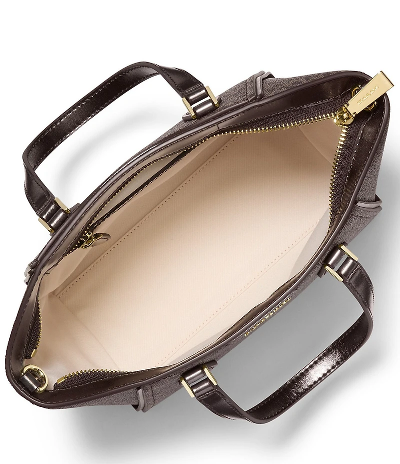Michael Kors Taryn Metallic Signature Logo Small Satchel Bag