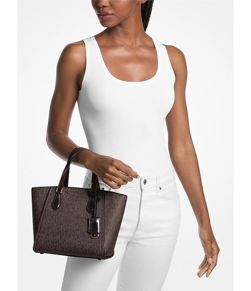 Michael Kors Taryn Metallic Signature Logo Small Satchel Bag