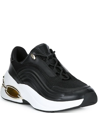 Michael Kors Toni Leather and Mesh Slip On Open Chain Wedge Sneakers