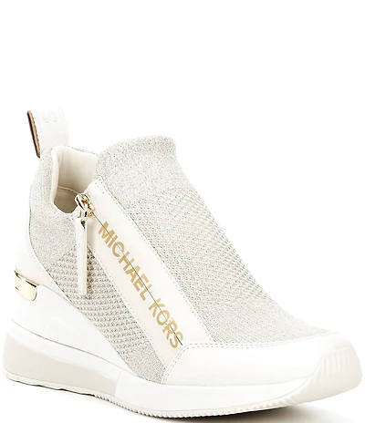 Michael Kors Willis Metallic Knit Signature Logo Wedge Trainer Sneakers