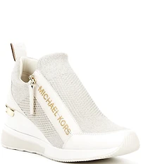 Michael Kors Willis Metallic Knit Signature Logo Wedge Trainer Sneakers