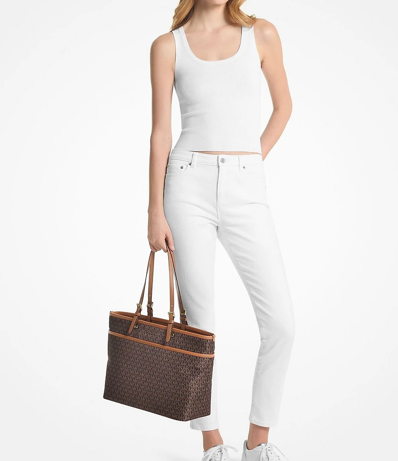 Michael Kors Winston Nylon Signature Logo Large Multifunction Pocket Contrast Trim Tote Bag