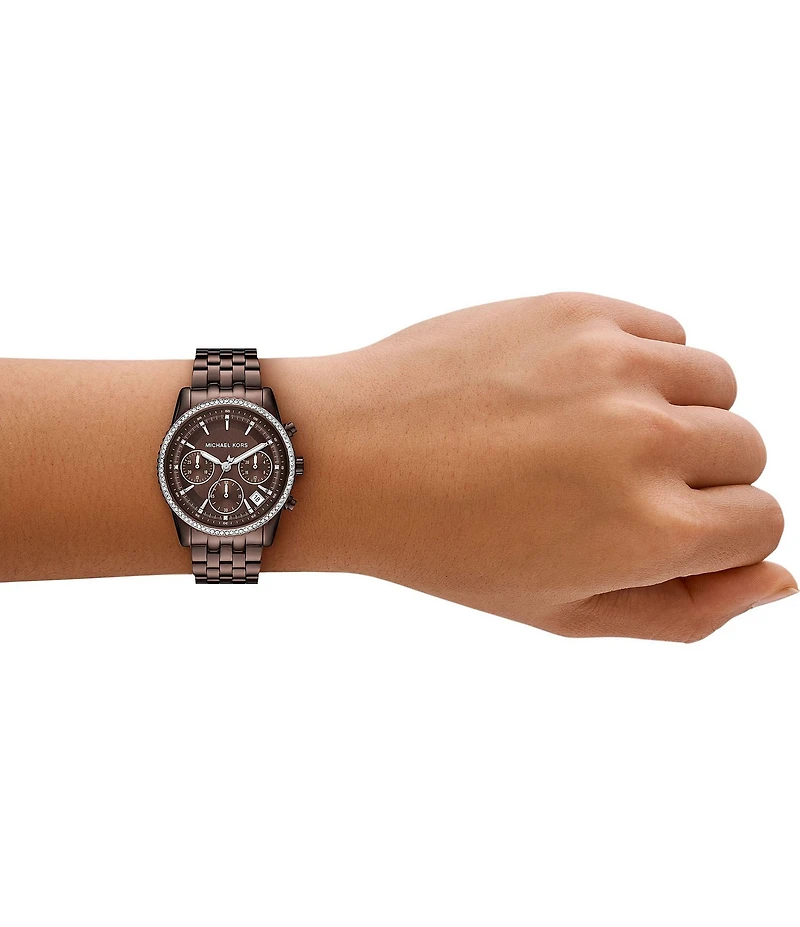 Michael Kors Women's Bryant Quartz Chronograph Brown Tone Stainless Steel Bracelet Watch