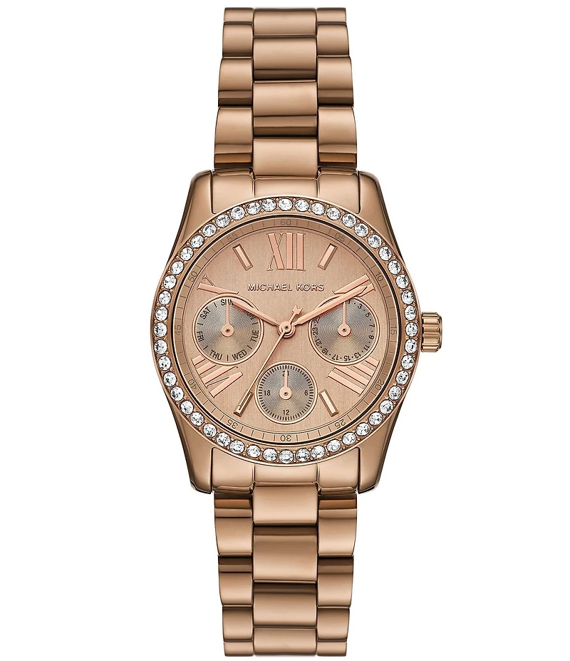 Michael Kors Women's Lexington Multifunction Beige Gold-Tone Stainless Steel Bracelet Watch