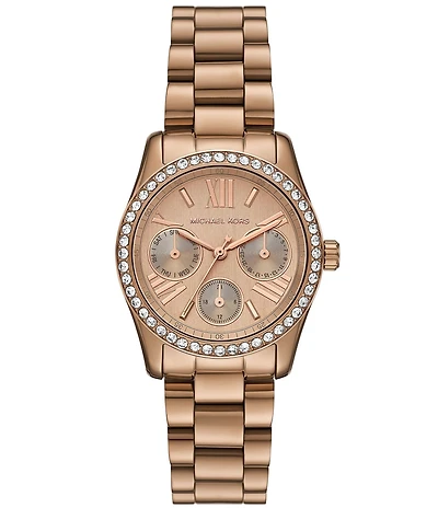 Michael Kors Women's Lexington Multifunction Beige Gold-Tone Stainless Steel Bracelet Watch