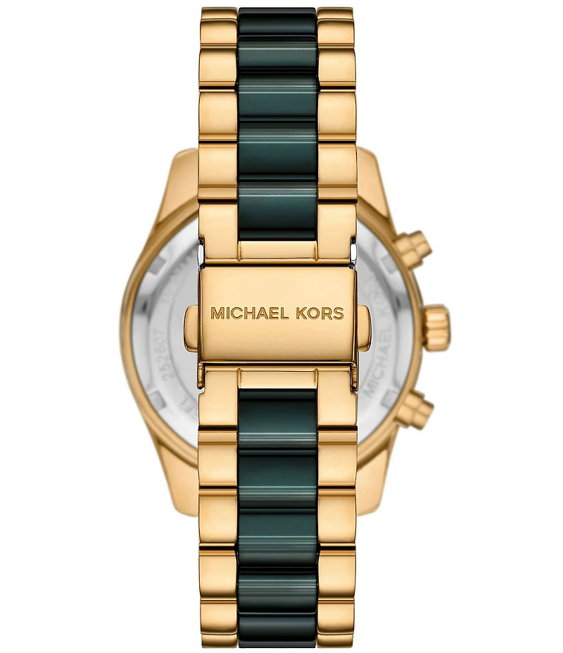 Michael Kors Women's Lexington Quartz Chronograph Green Ceramic and Gold-Tone Stainless Steel Bracelet Watch