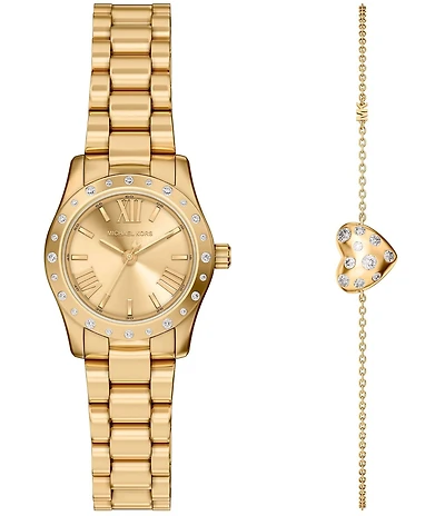 Michael Kors Women's Lexington Quartz Three-Hand Stainless Steel Bracelet Watch and Bracelet Set