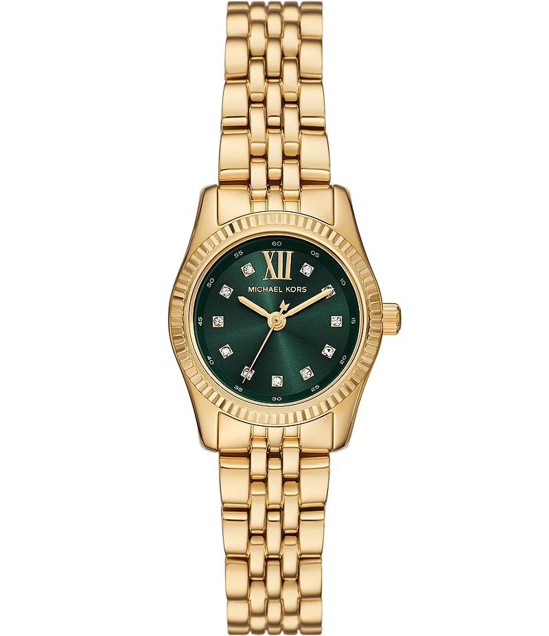 Michael Kors Women's Lexington Three-Hand Gold-Tone Crystal Dial Stainless Steel Bracelet Watch