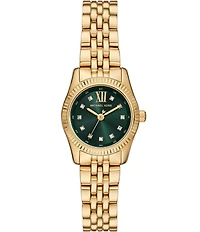 Michael Kors Women's Lexington Three-Hand Gold-Tone Crystal Dial Stainless Steel Bracelet Watch