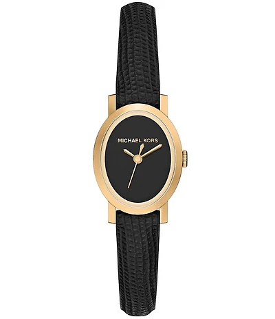 Michael Kors Women's Maude Quartz Three Hand Black Leather Strap Watch