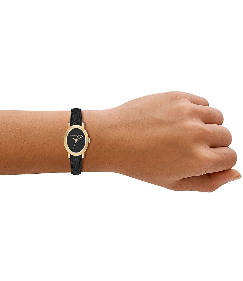 Michael Kors Women's Maude Quartz Three Hand Black Leather Strap Watch