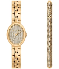 Michael Kors Women's Maude Quartz Three Hand Stainless Steel Bracelet Watch and Bracelet Set