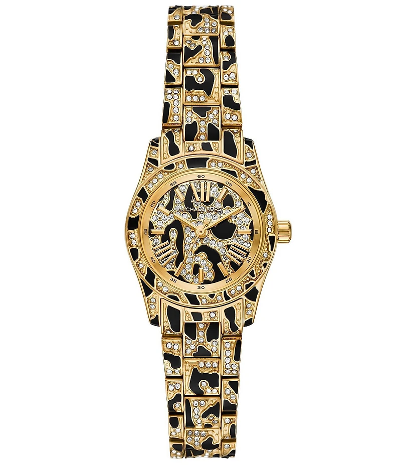 Michael Kors Women's Petite Lexington Quartz Three-Hand Animal Print Stainless Steel Bracelet Watch