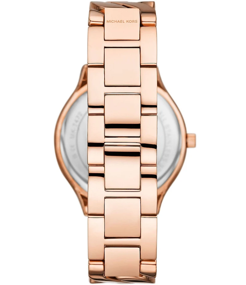Michael Kors Women's Runway Three-Hand Rose Gold Tone Stainless Steel Bracelet Watch