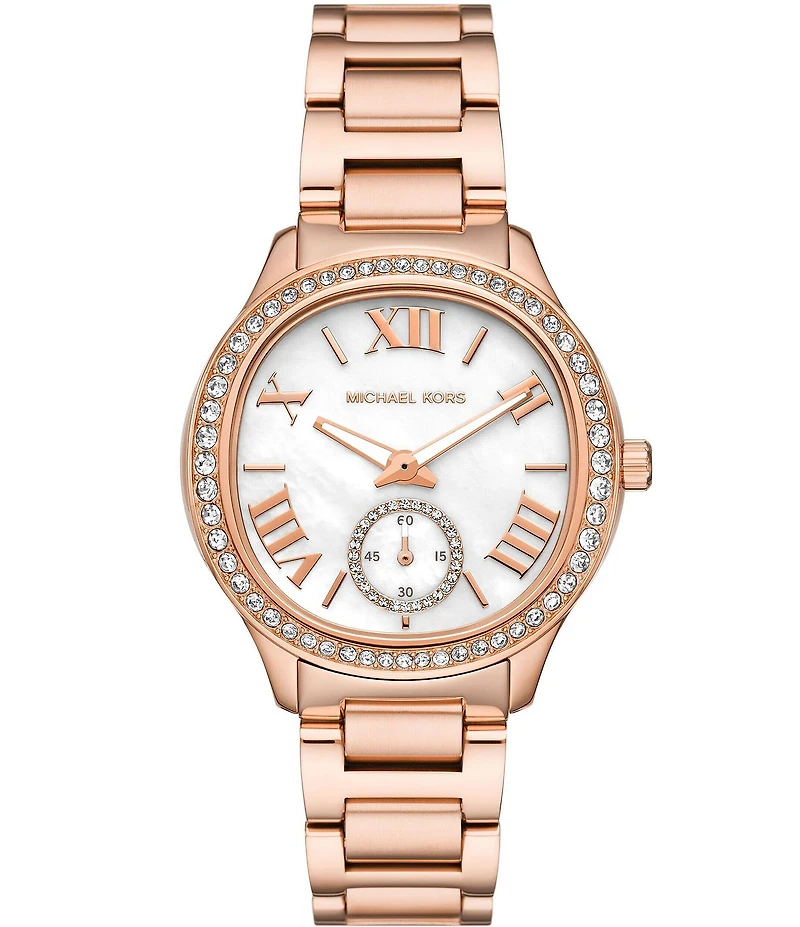 Michael Kors Women's Sage Three Hand Crystal Rose Gold Tone Stainless Steel Bracelet Watch