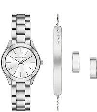 Michael Kors Women's Slim Runway Quartz Three Hand Stainless Steel Bracelet Watch Gift Set