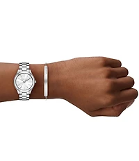 Michael Kors Women's Slim Runway Quartz Three Hand Stainless Steel Bracelet Watch Gift Set