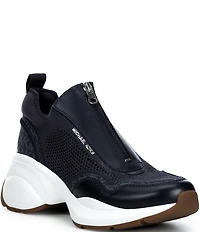Michael Kors Zuma Stretch Knit Logo Print Zip Slip On Wedge Sneakers
