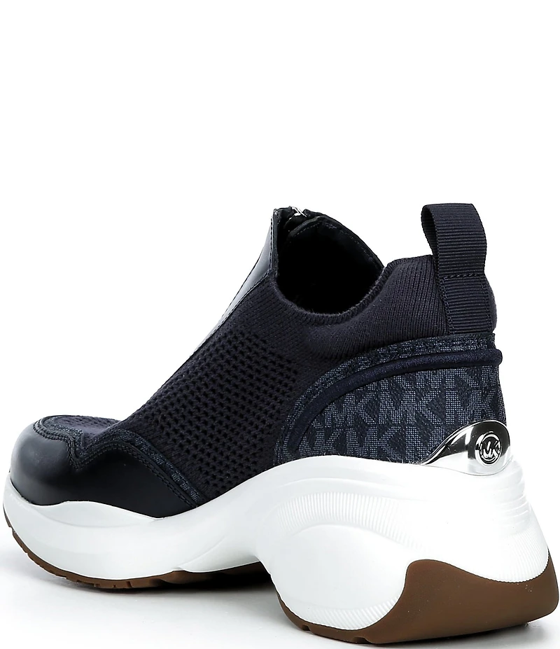Michael Kors Zuma Stretch Knit Logo Print Zip Slip On Wedge Sneakers