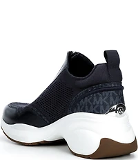 Michael Kors Zuma Stretch Knit Logo Print Zip Slip On Wedge Sneakers
