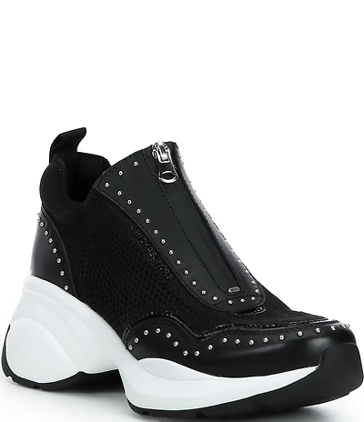 Michael Kors Zuma Stretch Knit Studded Zip Slip On Wedge Sneakers