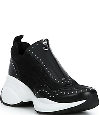 Michael Kors Zuma Stretch Knit Studded Zip Slip On Wedge Sneakers