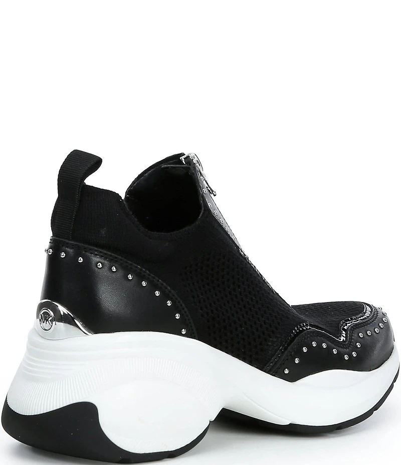 Michael Kors Zuma Stretch Knit Studded Zip Slip On Wedge Sneakers