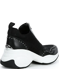 Michael Kors Zuma Stretch Knit Studded Zip Slip On Wedge Sneakers