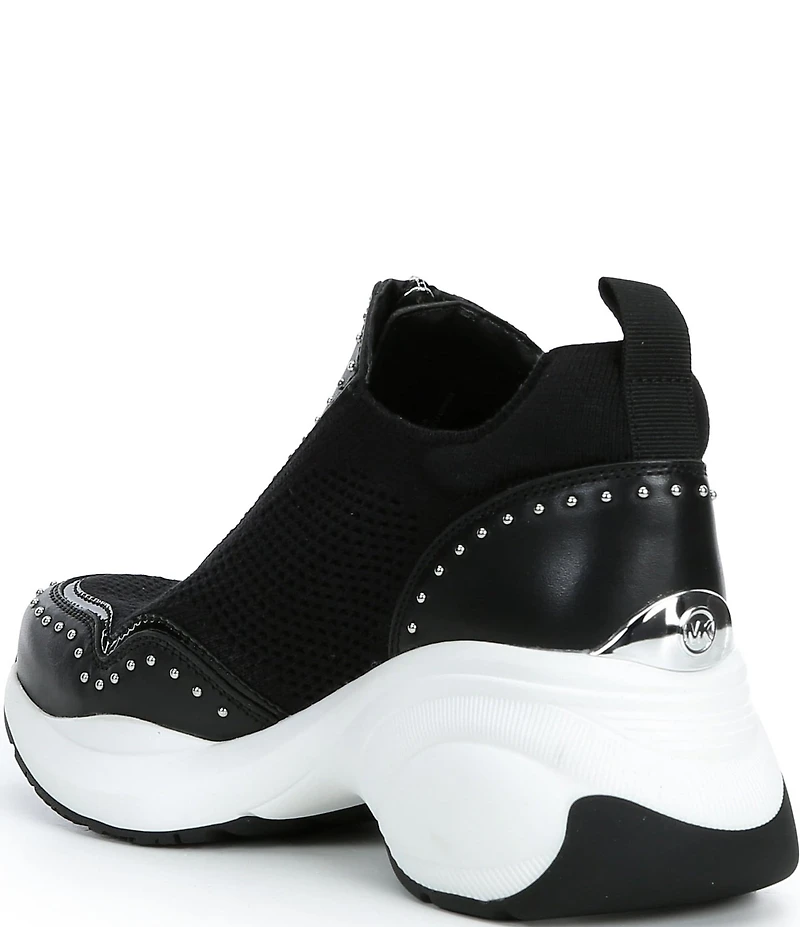 Michael Kors Zuma Stretch Knit Studded Zip Slip On Wedge Sneakers