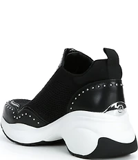 Michael Kors Zuma Stretch Knit Studded Zip Slip On Wedge Sneakers