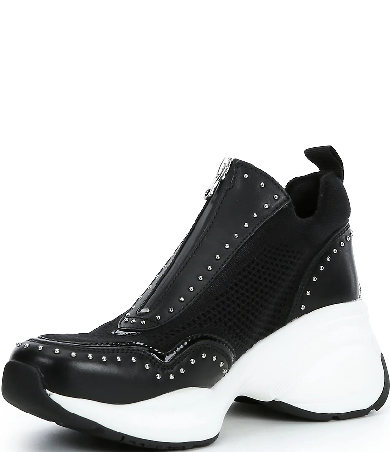 Michael Kors Zuma Stretch Knit Studded Zip Slip On Wedge Sneakers